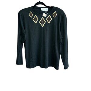 First Issue Vintage 90s Black Embroidered Geometric Top NWT Size Medium